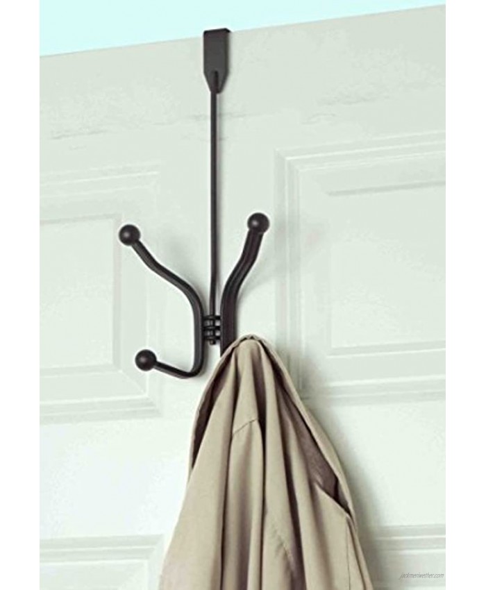 Home Basics 2 Dual Hook Over the Door Hanging Rack for Coats Hats Robes Towels Jackets Purses Bedroom Closet and Bathroom Bronze
