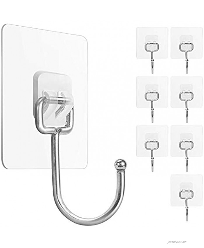 Large Adhesive Hooks 22IbMax Waterproof and Rustproof Wall Hooks for Hanging Heavy Duty Stainless Steel Towel and Coats Hooks to use Inside Kitchen Bathroom Home and Office 8Pack