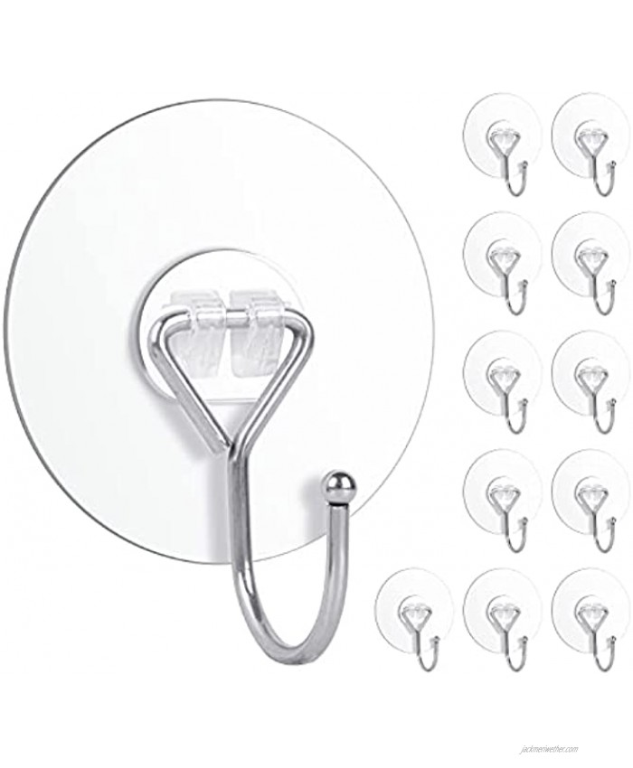 Large Adhesive Hooks Wall Hooks 12Pack Rustproof and Waterproof for Heavy Duty Hanging Reusable Utility Hooks 22IbMax for Kitchen Bathroom Home Office and Ceiling