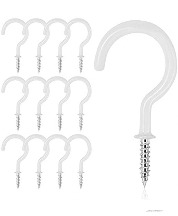 MJIYA 12 PCS Vinyl Coated Ceiling Hooks Question Mark Shape Hook Heavy Duty Screw Cup Hook for Bathroom Kitchen Wall Ceiling Hanging White1 1-1 2 Inch