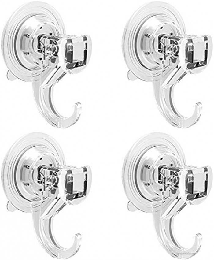 Quntis Suction Cup Hooks Large Clear Powerful Vacuum Hooks Push and Lock Reusable Hooks Heavy Duty Waterproof Suction Hooks for Kitchen Bathroom Shower Ceiling Glass Bathtub Door-4Packs