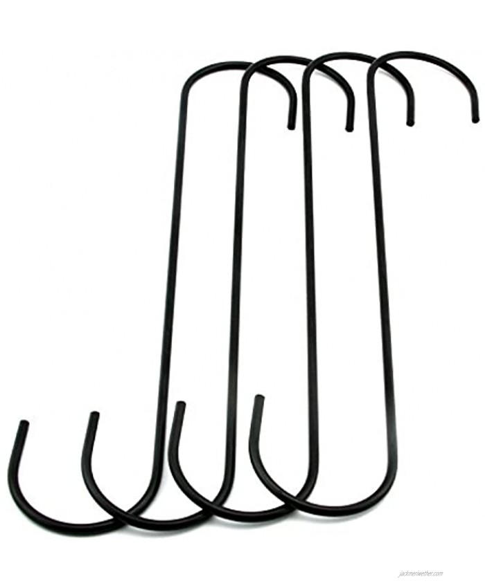 RuiLing 4 Pack Extra Large 10Black Antistatic Coating Steel Hanging Hooks S Shaped Heavy-Duty S Type Hooks,Best for Kitchenware Pots Utensils Plants Wardrobe Gardening Tools Clothes.