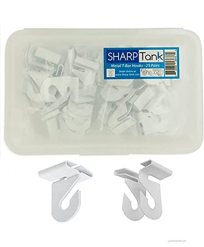 Sharp Tank 25 Pairs of High Strength Aluminum Utility Hooks for Drop Ceiling T-Bars 50 Pcs Total 25 Left 25 Right with Container White Enamel Finish 1 x 1.5