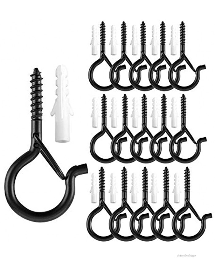 TAIHUIMY 16 Pack Q-Hanger Hooks for Outdoor String Lights Eye Hooks Screw Christmas Rope Light Clips Wall Cabinet Ceiling Hooks with Safety Buckle for Wire Party Light Plants Wind Chimes