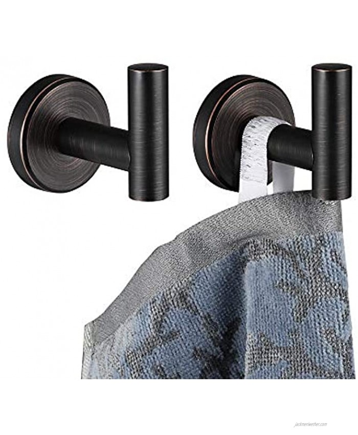 JQK Bathroom Towel Hook Oil Rubbed Bronze 304 Stainless Steel Coat Robe Clothes Hook for Bathroom Kitchen Garage Wall Mounted Pack of 2 TH100-ORB-P2