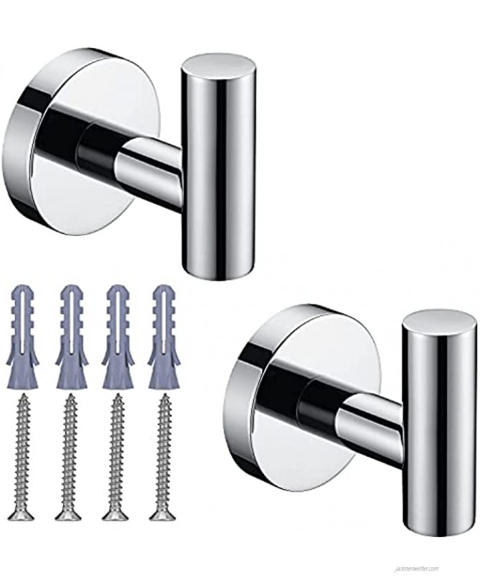 Polished Chrome Towel Coat Hooks SUS304 Stainless Steel Bathroom Clothes Garage Hotel Cabinet Closet Sponges Robe Hook Wall Mounted Round Kitchen Heavy Duty Bath Door Hanger 2 Pack