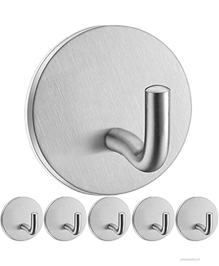 Self Adhesive Wall Hooks for Hanging Towel Coat,Stick on Hooks for Hanging Heavy Duty Robe Hooks for Bathroom Hooks for Wall,Sontiy Towel Hanger Brushed SUS304 Stainless Steel Hooks6 Pack