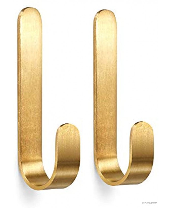 Wall Mounted Brass Hooks Towel Door Hook Gold Coat Robe Clothes Hanger for Bathroom Kitchen Foyer Garage Contemporary Style Small 2-Pack