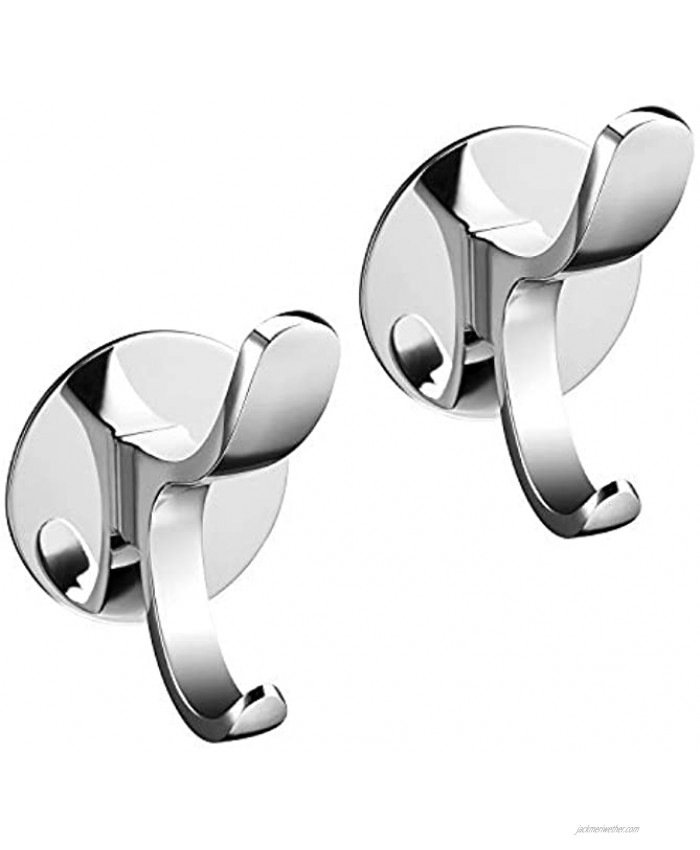 WANGEL Self-Adhesive Towel Hooks for Bathroom Coat Hooks for Wall Removable Hooks No Drill Damage Chrome Finish 2 Pack