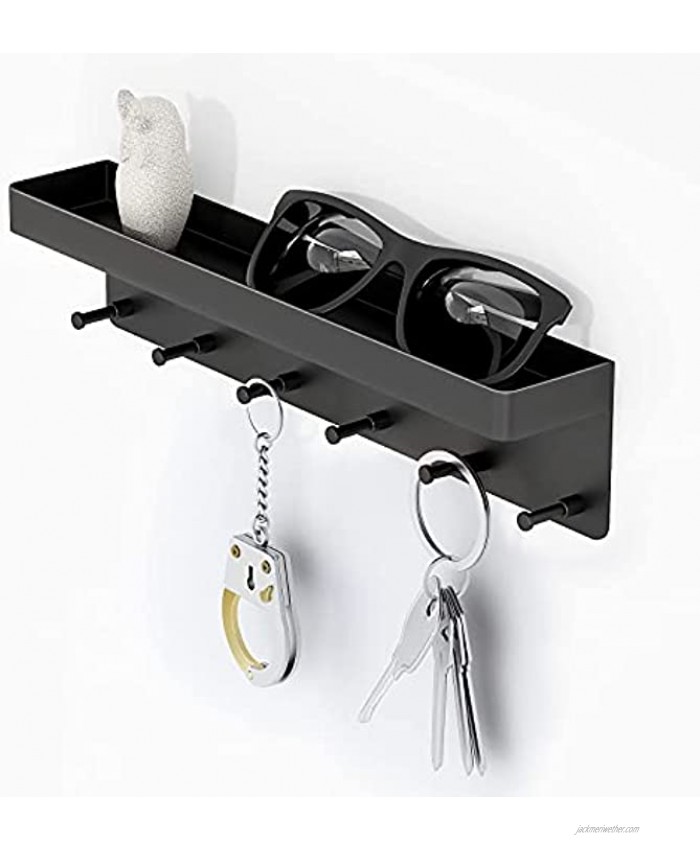 Mrins Shelf Wall Mount Key Holder Mail Rack with 6 Key Hooks Mail Holder Wall with Hangers Floating Keys Holder for Kitchen Hallway and Enter Way Key Holder Wall for Letter Bill Glasses