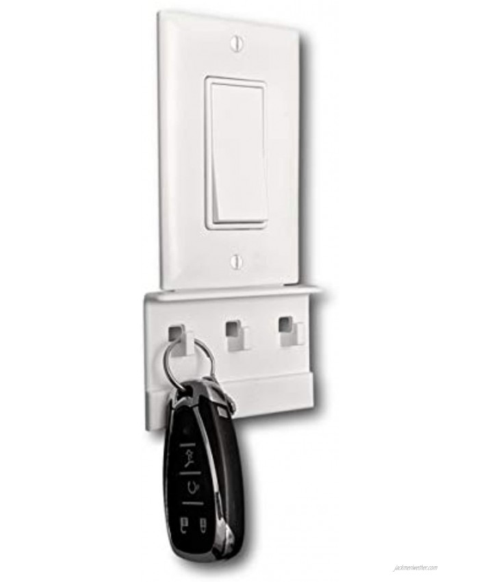The No-Screwups Key Hook Organizer by Mount Genie White 2-Pack: Wall Mount with No Damaging Screws or Tape. Installs in Seconds on Any Light Switch. Great for Entryway Mudroom Kitchen Office