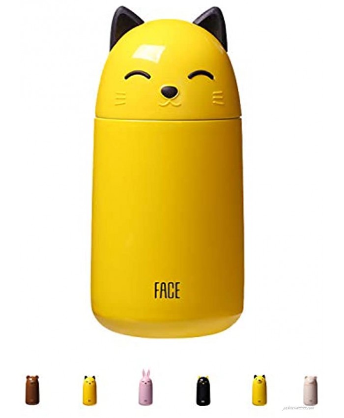 FACE Cute Water Bottles for Kids Small Cat Stainless Steel Metal Thermoses for Teen Girls 300ML 10OZ Yellow