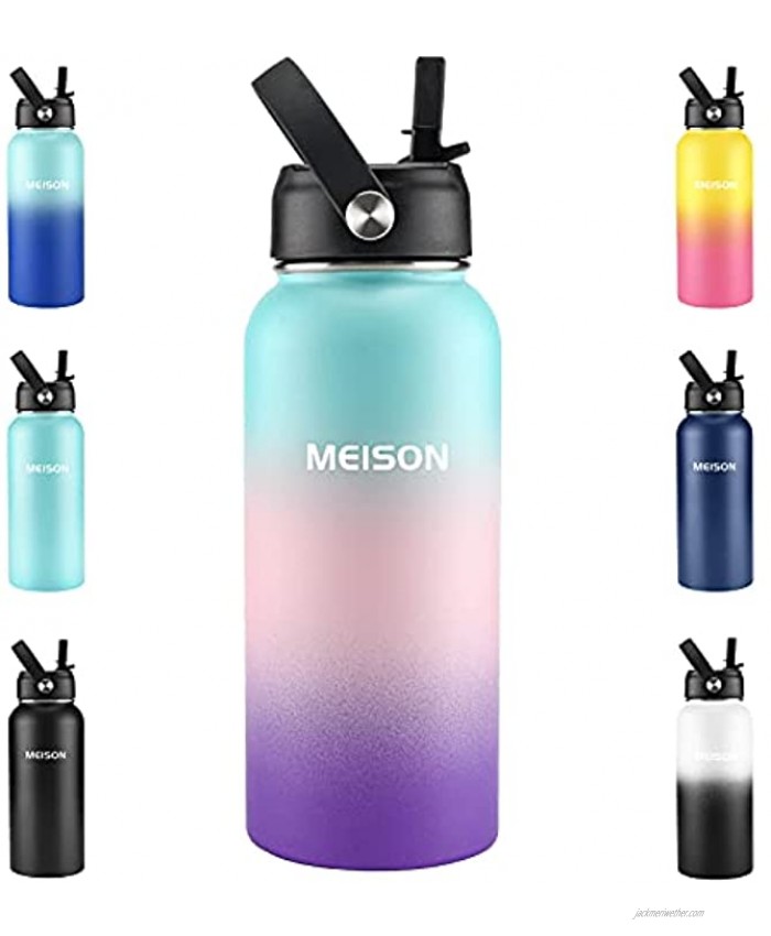 Insulated Water Bottle With Straw 32oz Sports Water Bottle 1 Liter Reusable Wide Mouth Vacuum 18 8 Stainless Steel Thermos Flask Double Wall BPA-Free Hydrangea 32oz