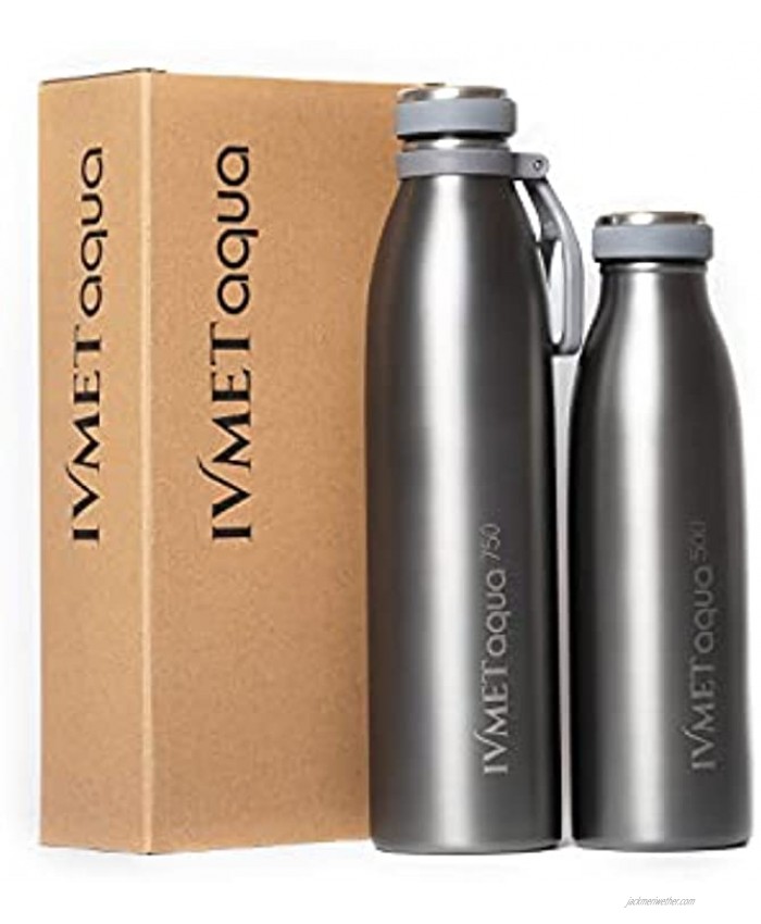 IVMET Aqua Stainless Steel Double Wall Vacuum Insulated Drinking Bottle Flask thermos Hydro Metal reusable Canteen for Sport School Fitness Outdoor Cool Grey 25.3 Oz 750 ml
