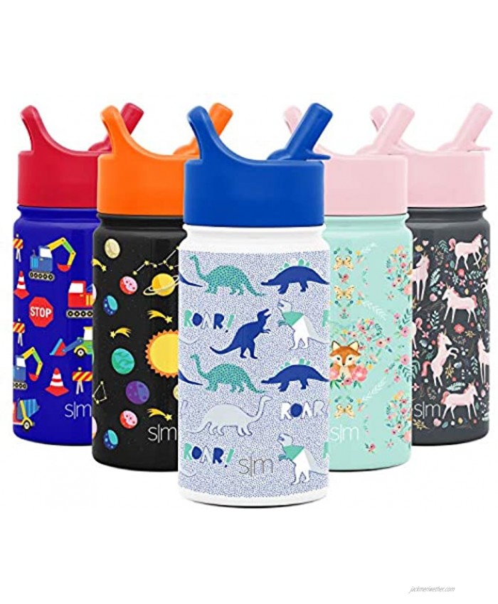 Simple Modern 14oz Summit Kids Water Bottle Thermos with Straw Lid Dishwasher Safe Vacuum Insulated Double Wall Tumbler Travel Cup 18 8 Stainless Steel Dinosaur Roar
