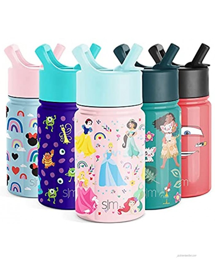 Simple Modern Water Bottle for Kids Reusable Cup with Straw Lid Insulated Stainless Steel Thermos Tumbler for Toddlers Girls Boys 10oz Disney Princesses: Rainbows