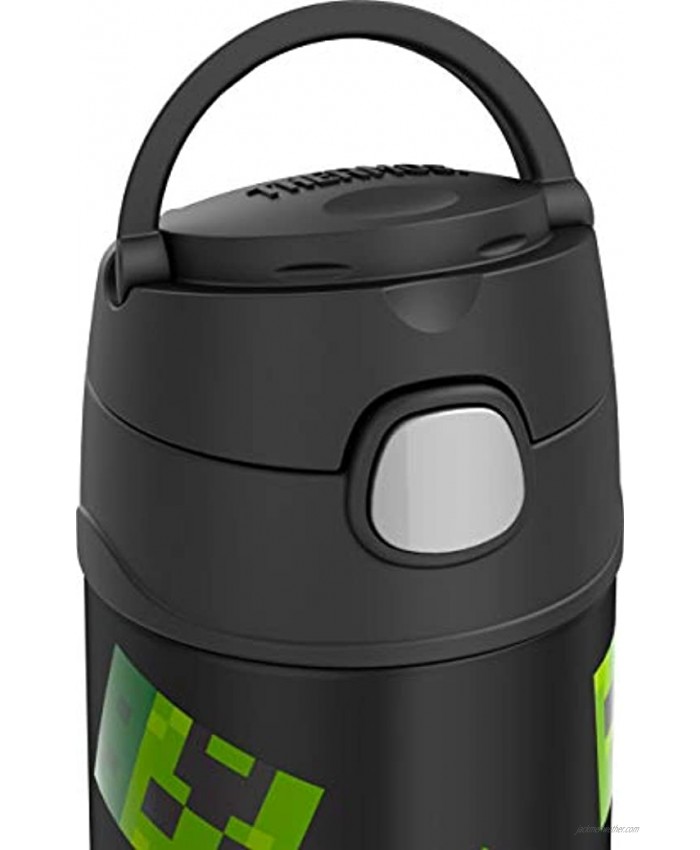 THERMOS FUNTAINER 12 Ounce Stainless Steel Vacuum Insulated Kids Straw Bottle Dark Minecraft