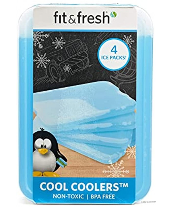 Fit & Fresh XL Cool Coolers Freezer Slim Ice Pack for Lunch Box Set of 4 Large Blue
