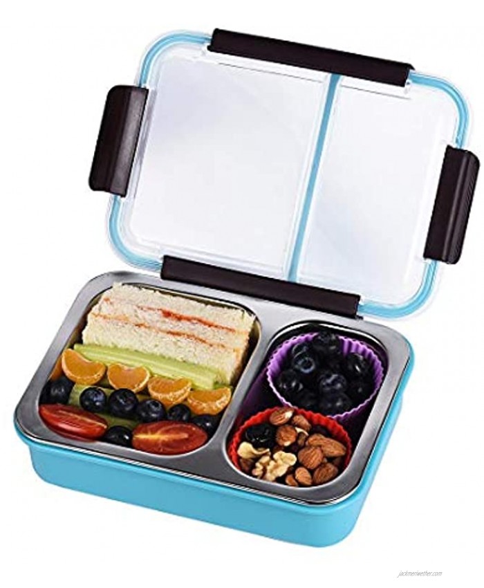 Bento Box 2 Compartments Stainless Steel Lunch Box for Adults and Kids Portion Control Lunch Containers Leakproof BPA Free Blue