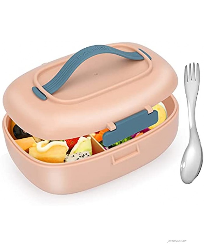 Bento Box for Adults & Kids 29 OZ 2-Compartment Bento Lunch Box with Handle Microwave & Dishwasher Safe BPA-Free Reusable Portable Airtight Tiffin Lunch Container for Teens Boys Girls Pink Oval