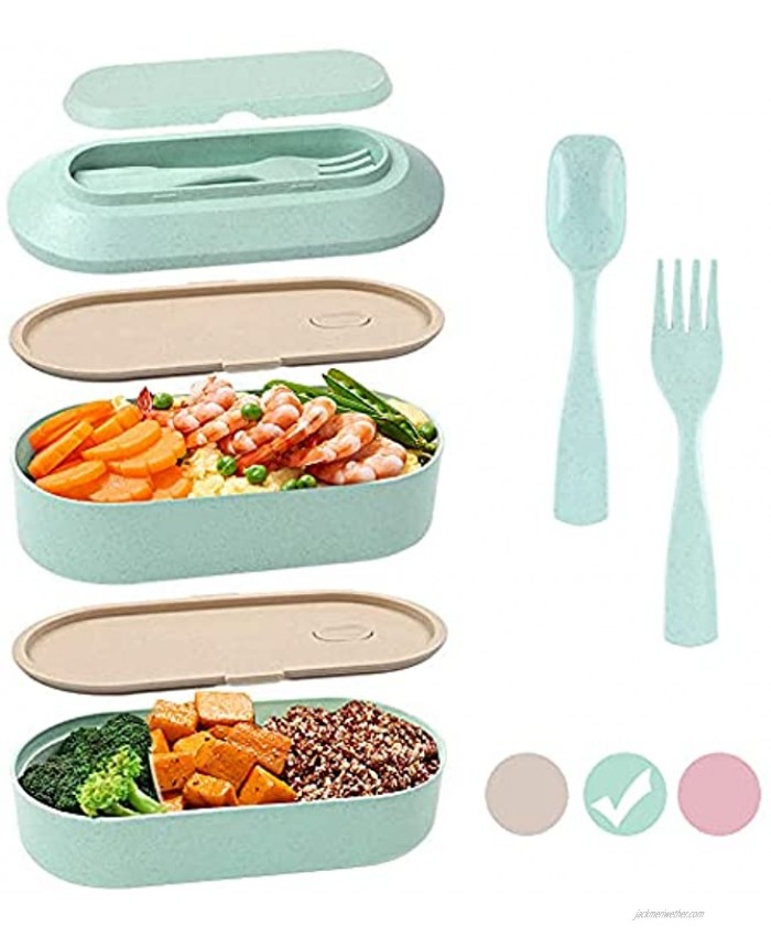 Bento Lunch Box Iteryn 2 Layer Leakproof Stackable Lunch Box Japanese Bento Boxes are Food Safe BPA Free Lunch Box Containers with Utensils Bento Box for Adult Kids Fits Fruit Sandwich Salad