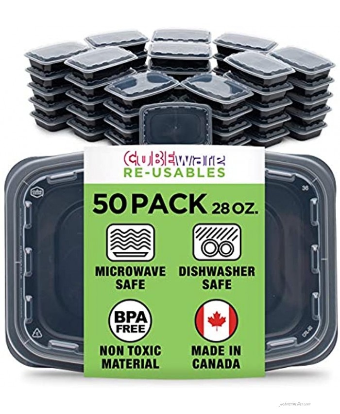 Cubeware 50-Pack Snap-Seal Microwavable Dishwasher and Freezer Safe Reusable Food Storage Bento Box Meal Prep Containers 28 oz BPA Free
