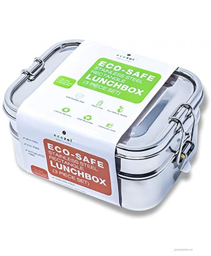 ecozoi Leak Proof Stainless Steel 3-in-1 Eco Lunch Box Bento Boxes | Redesigned Silicone Seal + Bonus Lunch Pod | Sustainable Tiffin Eco Friendly Metal Bento Box Food Storage Containers