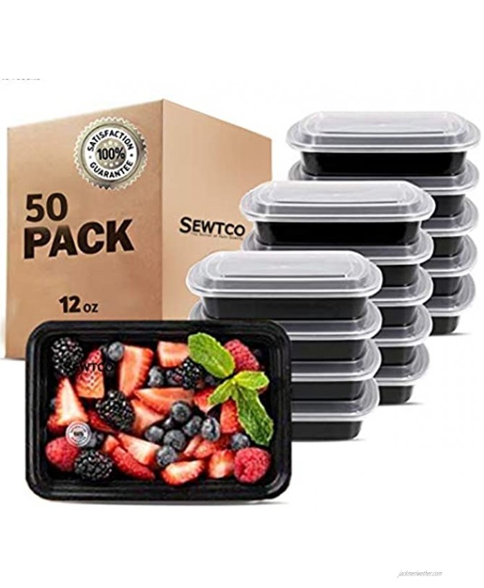 Meal Prep Containers Microwave Freezer Safe Food Storage Containers Meal Prep Plastic Food Prep Lunch Containers With Lid Bento Box by SEWTCO Black container 12oz 50 Pack