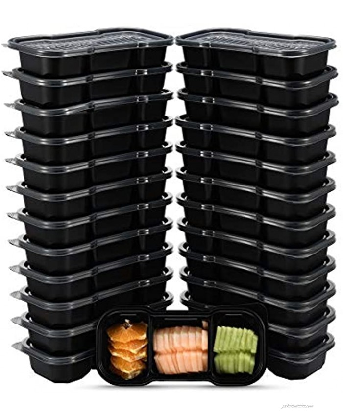 OTOR 25 Pack Meal Prep Containers Reusable Stackable Bento Boxes 3 Compartments with Clear Airtight Lids Food Grade Lunch Boxes Travel Containers BPA Free Dishwasher Microwave Freezer Safe 16OZ