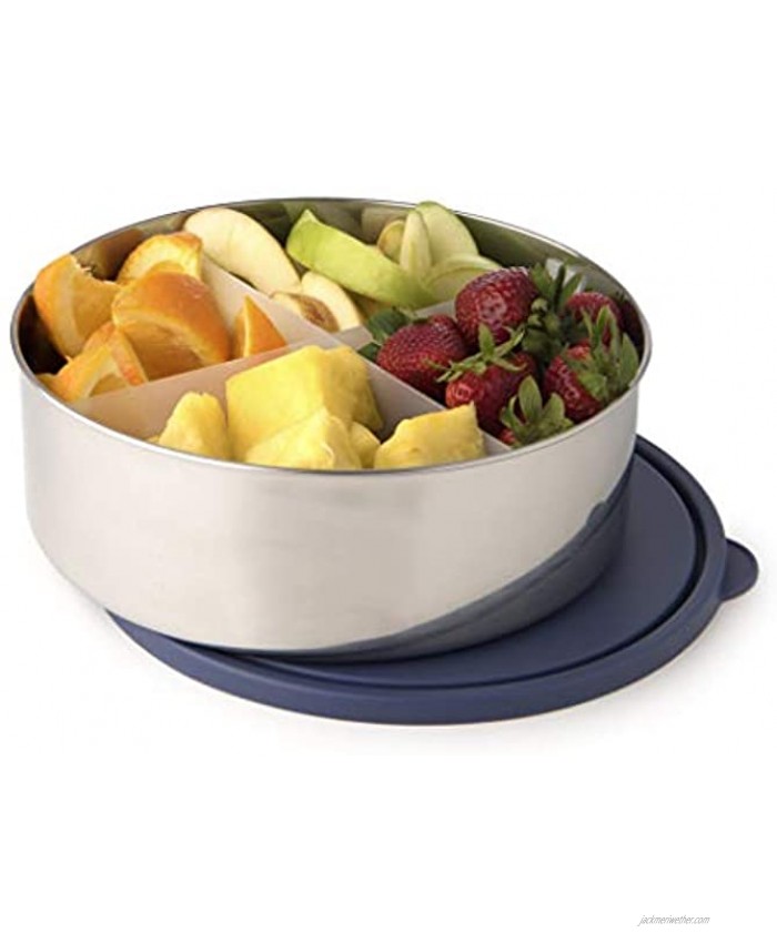 U-Konserve Divided Big Bowl Stainless Steel Round Bento Box 3-in-1 Container 100oz Navy Airtight Lid Removable Divider Dishwasher Safe BPA Free