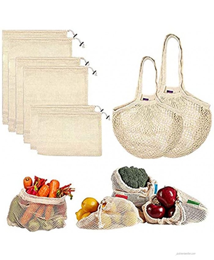 Reusable Produce Bags Organic Cotton Mesh Bags Muslin Bags with Drawstring Bonus Reusable Grocery Bag for Shopping & Storage Washable Biodegradable Food Safe Tare Weight on Color Tag8 Pack